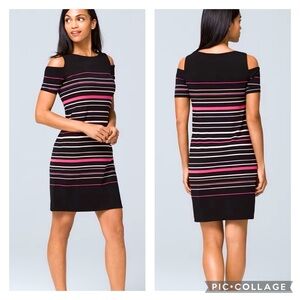 White House Black Market WHBM striped cold shoulder dress Sz L NWOT